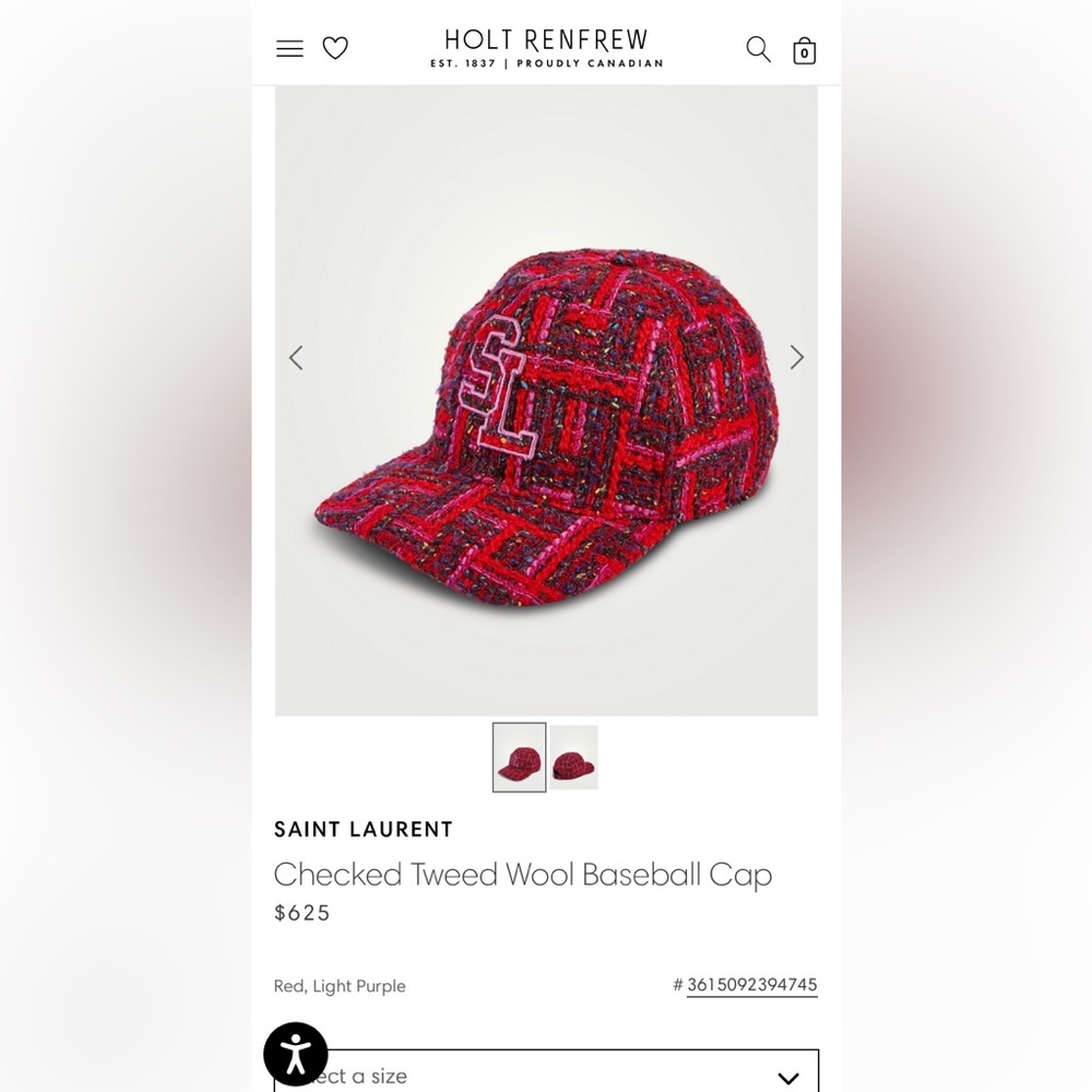 Saint Laurent Checked Tweed Wool Baseball Cap Red Pink Purple